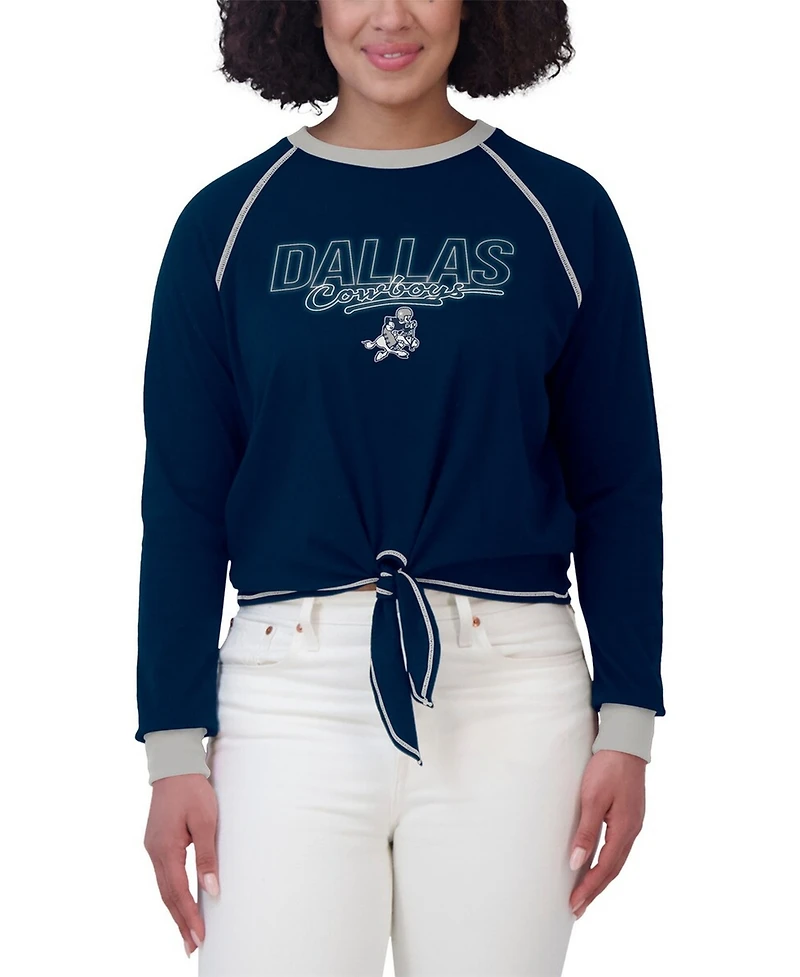Wear by Erin Andrews Women's Navy Dallas Cowboys Tie-Front Long Sleeve T-Shirt