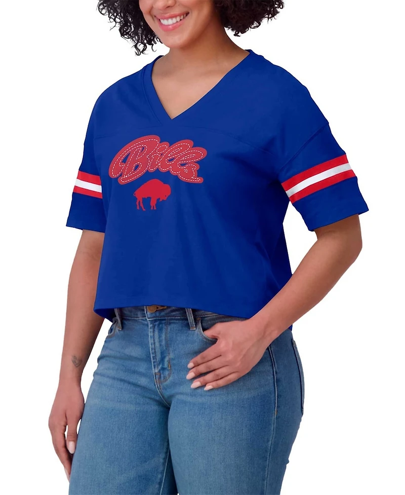 Wear by Erin Andrews Women's Royal Buffalo Bills Plus Color Block Boxy V-Neck T-Shirt