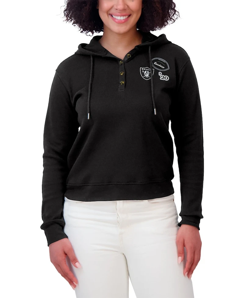 Wear by Erin Andrews Women's Black Las Vegas Raiders Waffle Pullover Hoodie