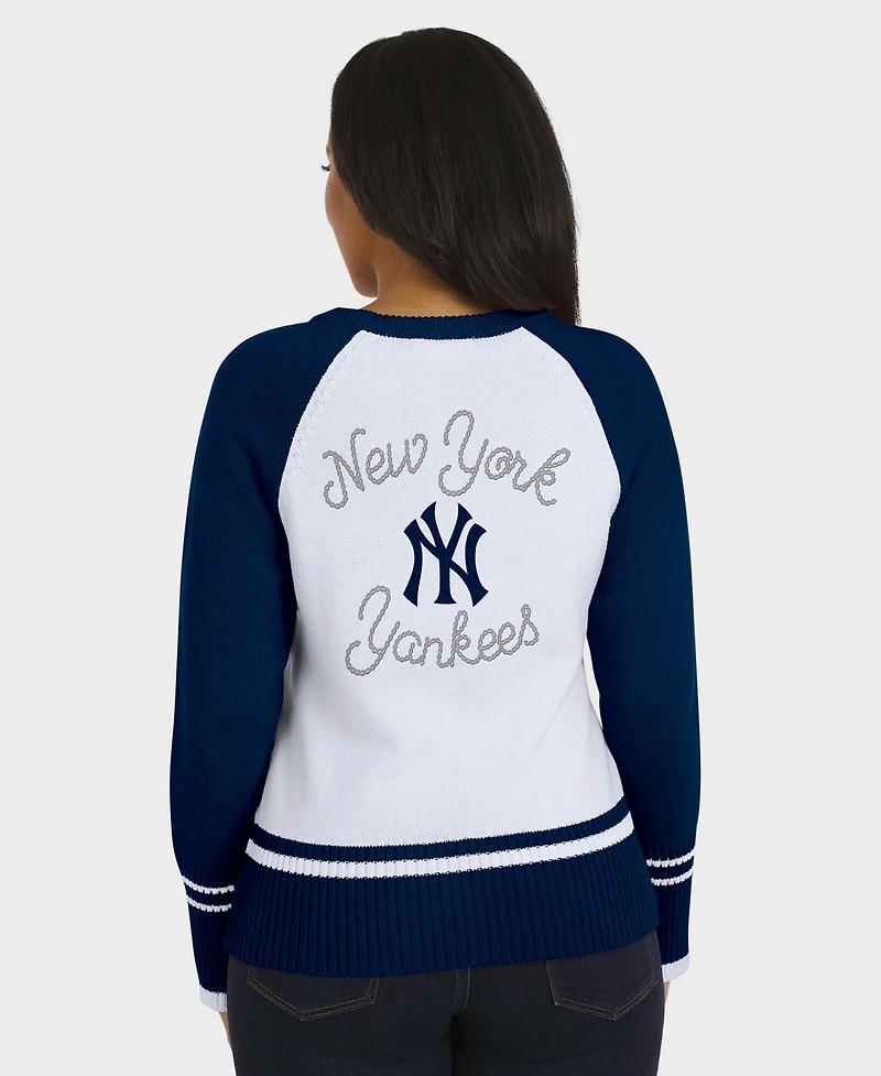 Wear by Erin Andrews Women's White New York Yankees Colorblock Raglan Sweater