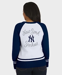 Wear by Erin Andrews Women's White New York Yankees Colorblock Raglan Sweater