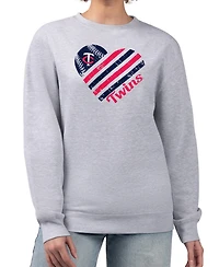 G-iii 4Her by Carl Banks Women's Heather Gray Minnesota Twins Heart Logo Fleece Pullover Sweatshirt
