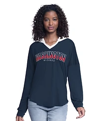 G-iii 4Her by Carl Banks Women's Navy Washington Wizards Bench Player Oversized Long Sleeve Hooded Top