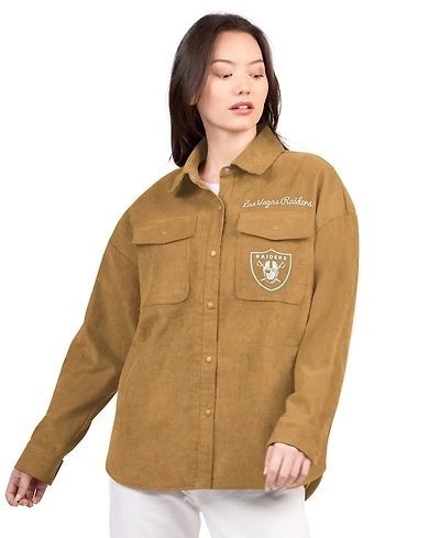 G-iii 4Her by Carl Banks Women's Brown Las Vegas Raiders Re-Match Corduroy Full-Snap Shacket