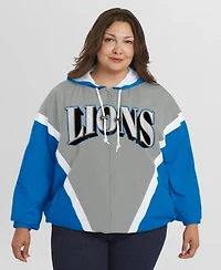 Wear by Erin Andrews Women's Blue/Gray Detroit Lions Plus Retro Crinkle Full-Zip Hoodie Windbreaker Jacket