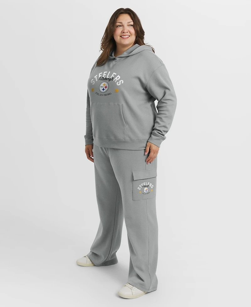 Wear by Erin Andrews Women's 2-Piece Gray Pittsburgh Steelers Plus Waffle-Knit Long Sleeve Hooded Shirt & Pants Lounge Set
