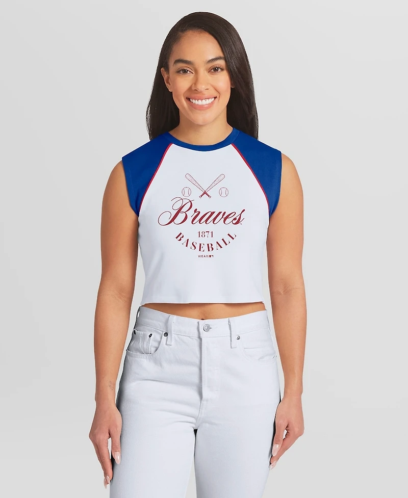 Wear by Erin Andrews Women's White Atlanta Braves Cooperstown Cropped Raglan Tank Top
