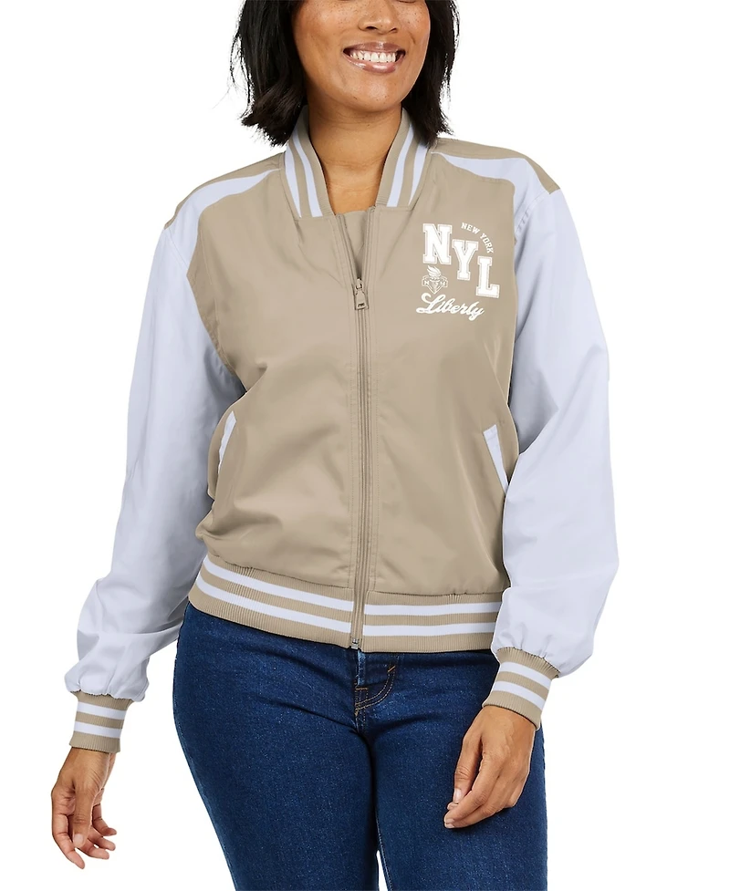 Wear by Erin Andrews Women's Tan New York Liberty Tonal Full-Zip Bomber Jacket