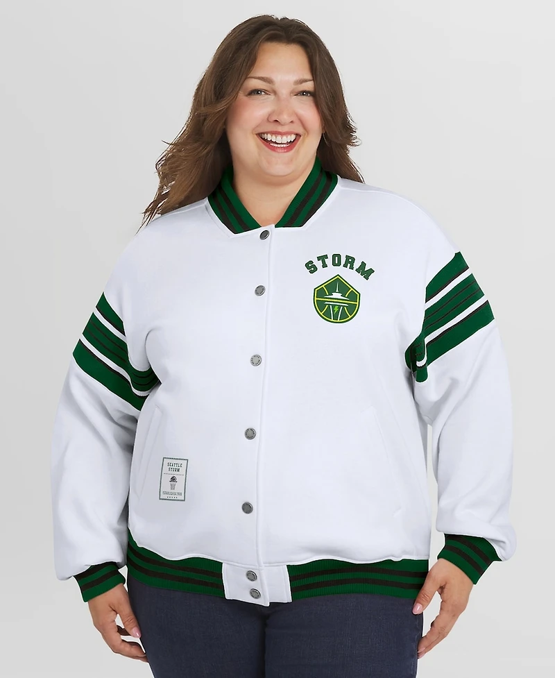 Wear by Erin Andrews Women's White/Green Wnba Full-Snap Fleece Sweatshirt Jacket