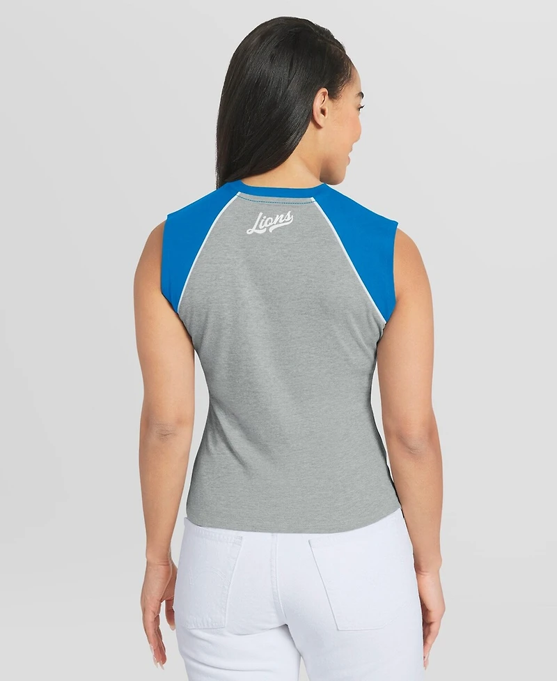 Wear by Erin Andrews Women's Gray Detroit Lions Cropped Raglan Tank Top