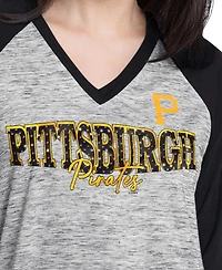 G-iii 4Her by Carl Banks Women's Black/Heather Black Pittsburgh Pirates Speed Training 3/4-Sleeve Rhinestone V-Neck T-Shirt