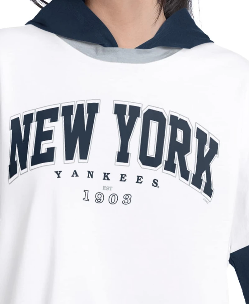 G-iii 4Her by Carl Banks Women's White/Navy New York Yankees Key Player Oversized Hooded Long Sleeve T-Shirt