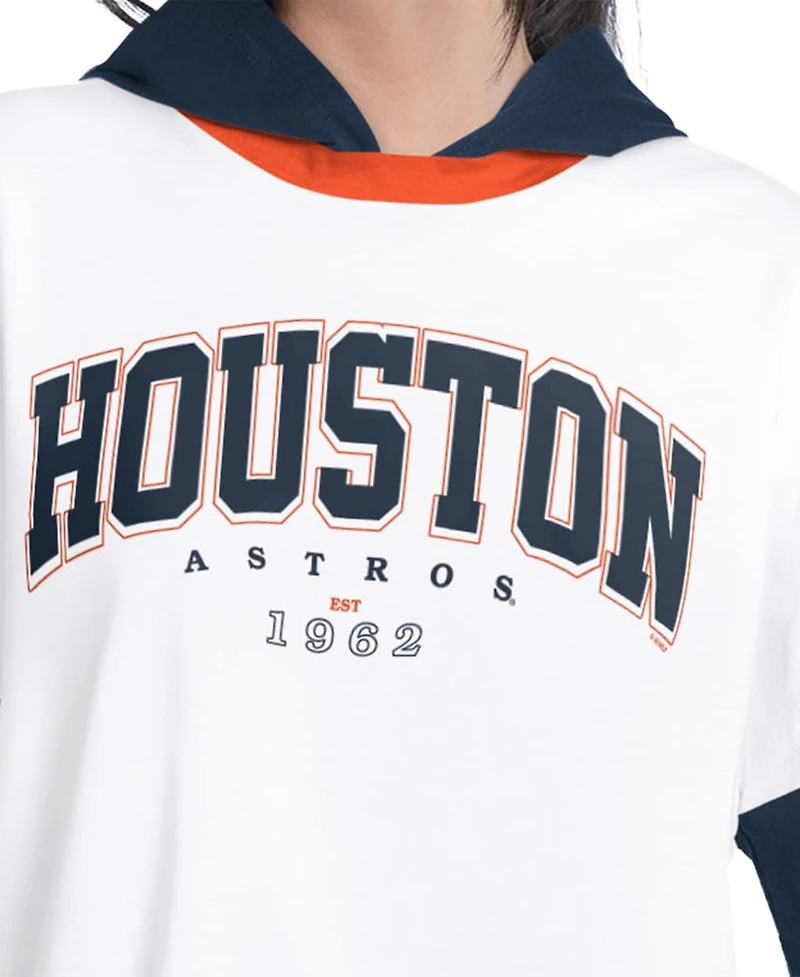 G-iii 4Her by Carl Banks Women's White/Navy Houston Astros Key Player Oversized Hooded Long Sleeve T-Shirt