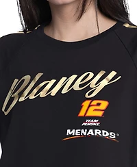 G-iii 4Her by Carl Banks Women's Black Ryan Blaney Cropped Classic Play Gold Trim Raglan T-Shirt