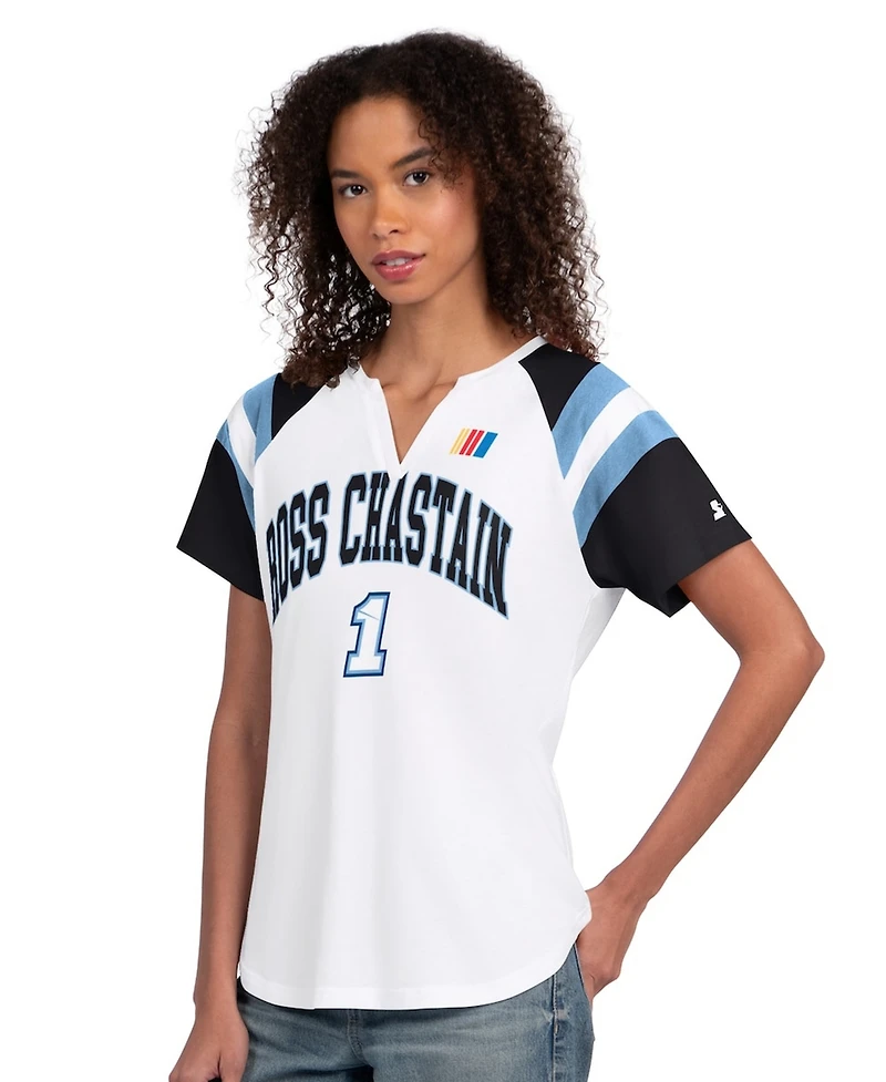 G-iii 4Her by Carl Banks Women's White Ross Chastain Game On Raglan Notch Neck T-Shirt