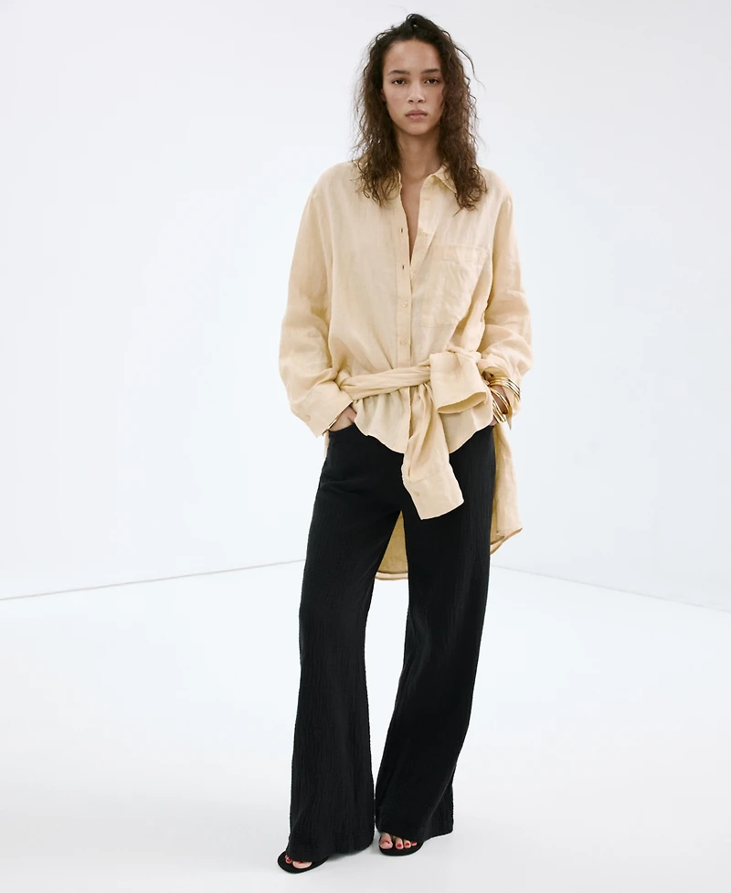 Mango Women's Straight-Leg Crinkle Pants