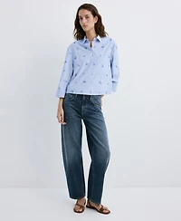 Mango Women's Flower Embroidered Striped Top