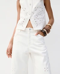 Mango Women's Openwork Embroidery Denim Vest