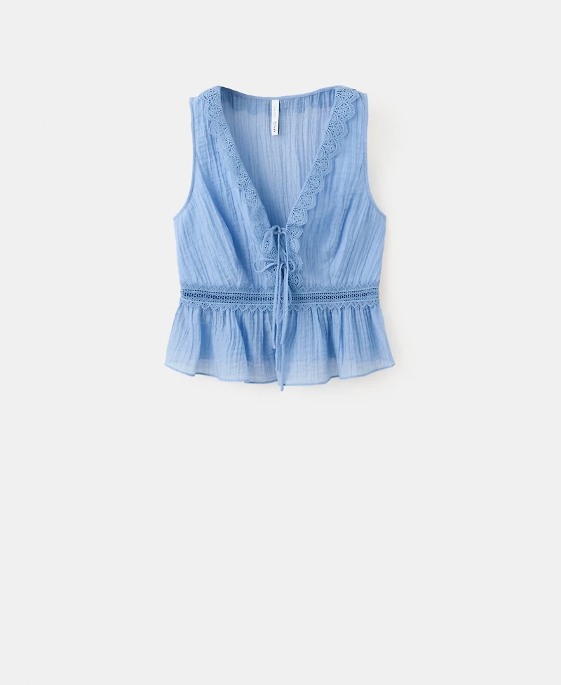 Mango Women's Contrasting Trim Lyocell Top