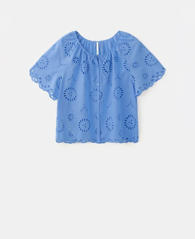 Mango Women's 100% Cotton Openwork Embroidery Blouse