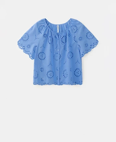 Mango Women's 100% Cotton Openwork Embroidery Blouse