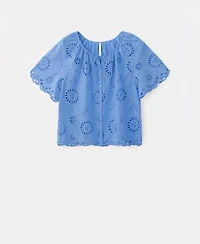Mango Women's 100% Cotton Openwork Embroidery Blouse
