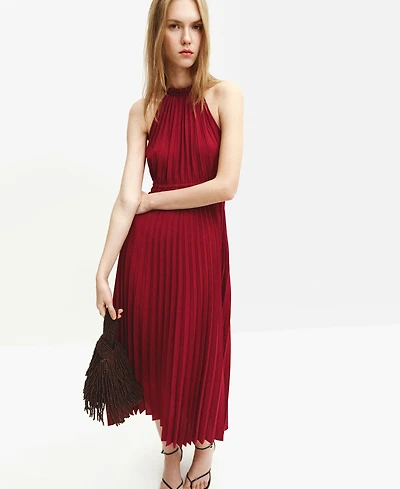 Mango Women's Pleated Halter Neck Dress