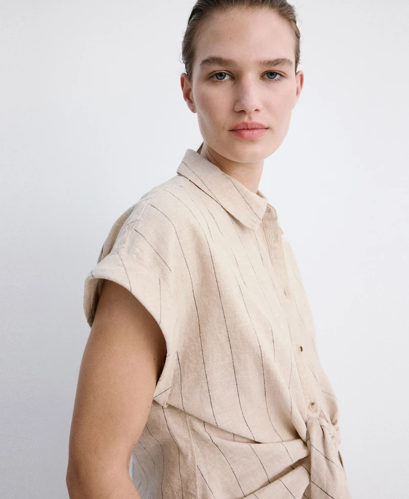 Mango Women's Linen Pinstripe Shirt