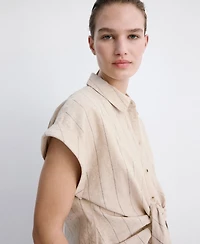 Mango Women's Linen Pinstripe Shirt