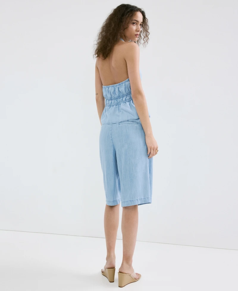 Mango Women's V-Neck Bow Denim Top