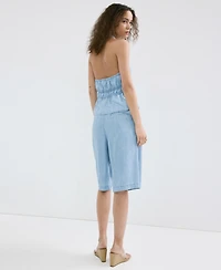 Mango Women's V-Neck Bow Denim Top