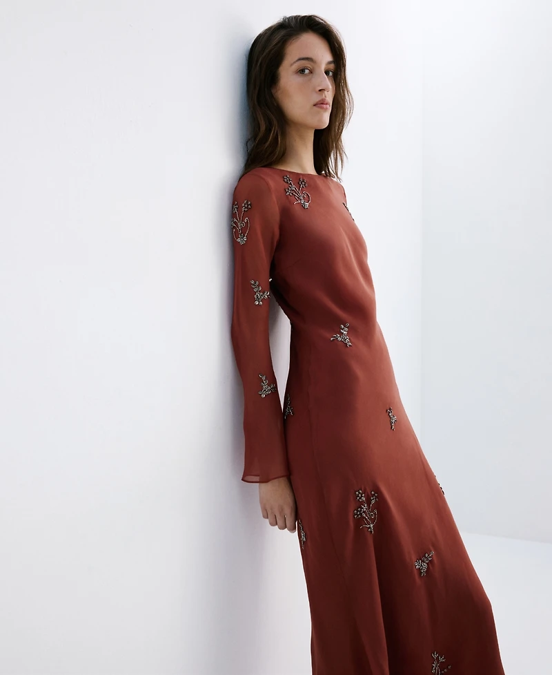 Mango Women's Embroidered Crystal Bell-Sleeve Dress