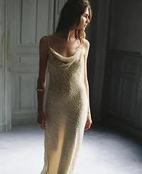 Mango Women's Draped Neckline Textured Dress