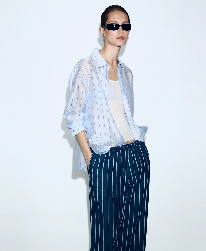 Mango Women's Turn-Up Hem Striped Pants