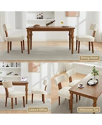 Rainsken Linen Fabric Dining Chairs Set of 2, Modern Armless Kitchen with Curved Backrest and Solid Wooden Legs for Room