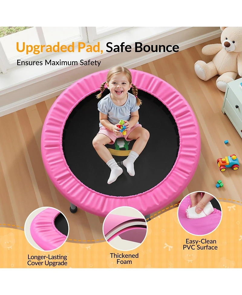 Bcan SP1 36 inch Astm Certified Toddler Trampoline Indoor Mini Trampoline with Foam Handle Safety Cover Easy Assembly for Kids
