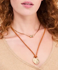 On 34th Gold-Tone and Faux-Leather Two-Row Pendant Necklace, Macy's Exclusive