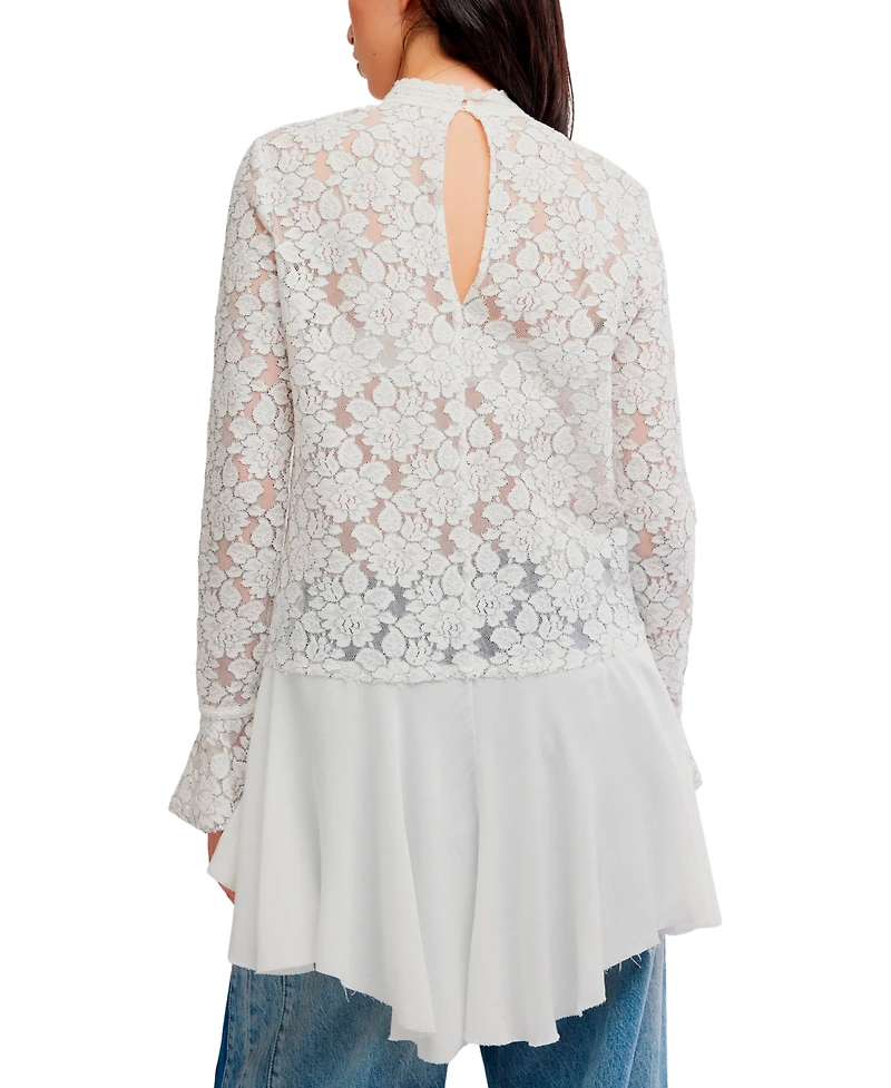 Free People Women's First Crush Mock Neck Lace Tunic Top