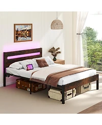 Slickblue Sturdy Metal Slat Bed Frame with Convenient Built-In Charging Ports