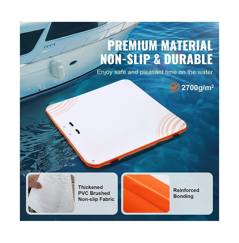 Sugift Inflatable Floating Dock Square with Non-Slip Mat and Ladder