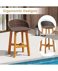 Sugift Set of 2 Acacia Wood Rattan Bar Stools with Backrest and Footrest