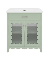 Phying 30 Inch Multifunctional Bathroom Vanity Modern Storage Cabinet with Tempered Glass Rubber Wood Legs and Soft Close Silent Doors