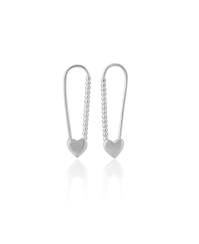 Spero London Heart Beaded Safety Pin Sterling Silver Earring