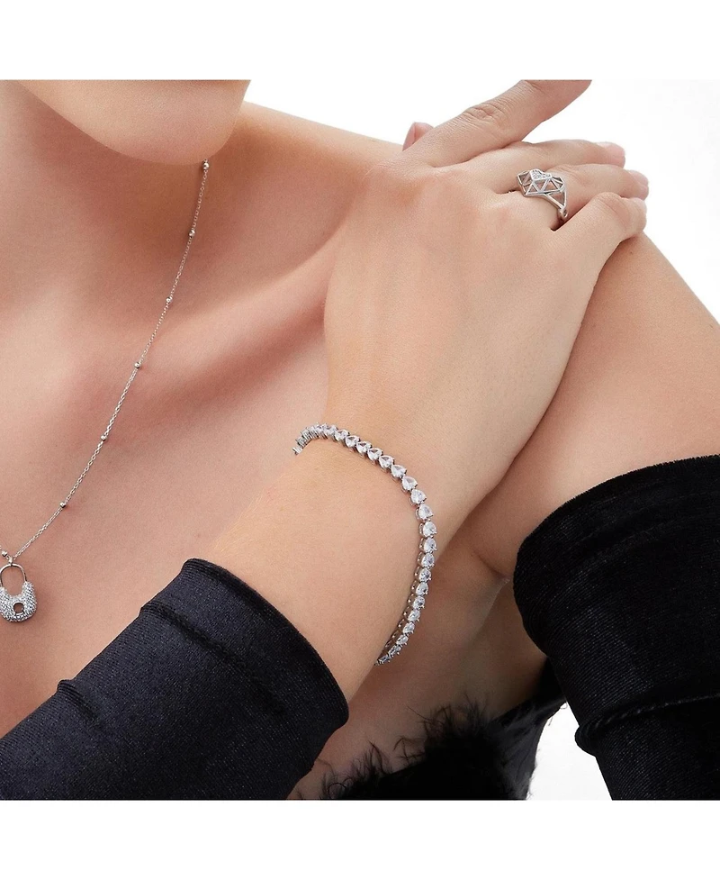 Spero London Heart Tennis Bracelet Sterling Silver