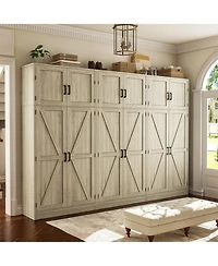 Aheaplus 71" Tall Wooden Pantry Cabinet with Shelves, Kitchen Storage 4 Barn Doors