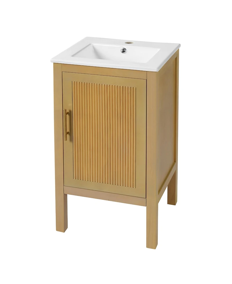 Busdays Bathroom Cabinet with Ceramic Sink Small Space Solution Adjustable Shelf and Soft Closing Hinges