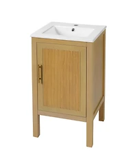 Busdays Bathroom Cabinet with Ceramic Sink Small Space Solution Adjustable Shelf and Soft Closing Hinges