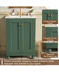 Busdays Modern Bathroom Vanity Cabinet with Ceramic Sink Simple Elegant Design Soft Closing Storage and Adjustable Shelf