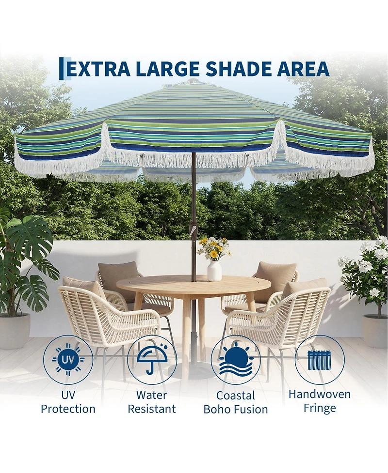 homfan 10FT Fringe Patio Umbrella with Crank and Tilt - 8 Fiberglass Ribs, 1.5" Steel Pole, Uv Protection, Floral