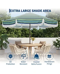 homfan 10FT Fringe Patio Umbrella with Crank and Tilt - 8 Fiberglass Ribs, 1.5" Steel Pole, Uv Protection, Floral